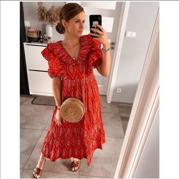 ZARA RED EMBROIDERED DRESS - Picture 4 of 7